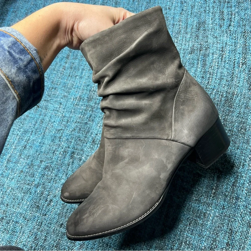 Paul Green Tanner Nubuck Leather Slouch Ankle Booties in Grey Women's Size 7.5
